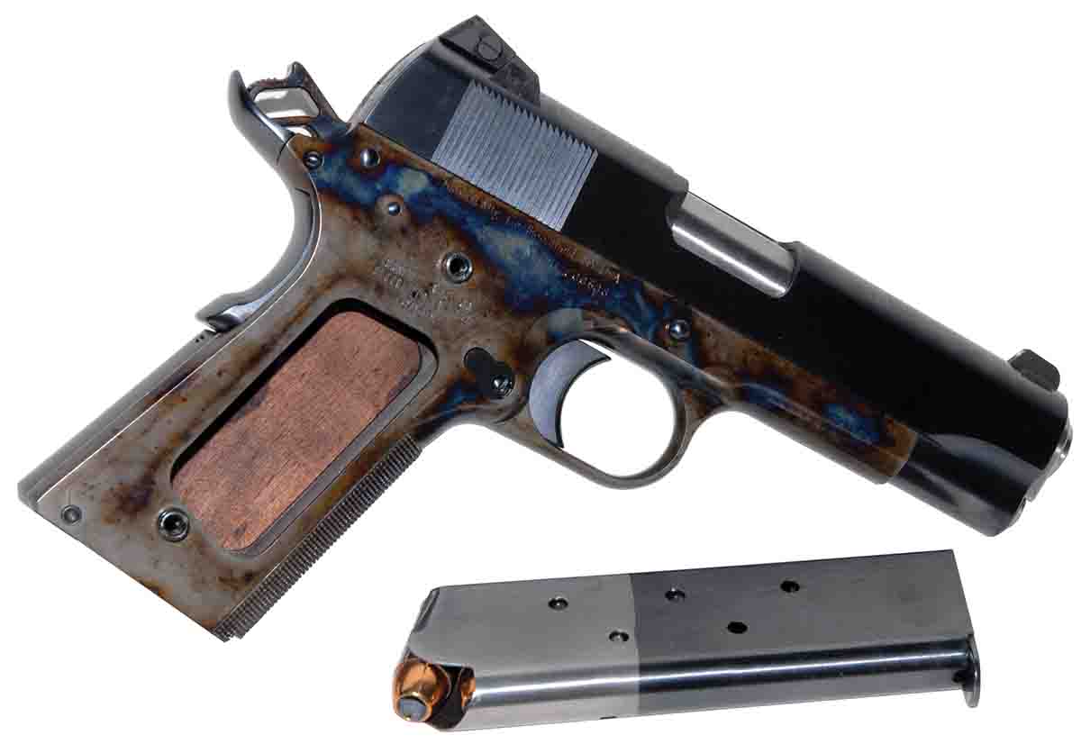 Turnbull has recreated the two-tone magazine – once a signature of older Colts – without using cyanide. The stock has been removed just to show the range of case colors.